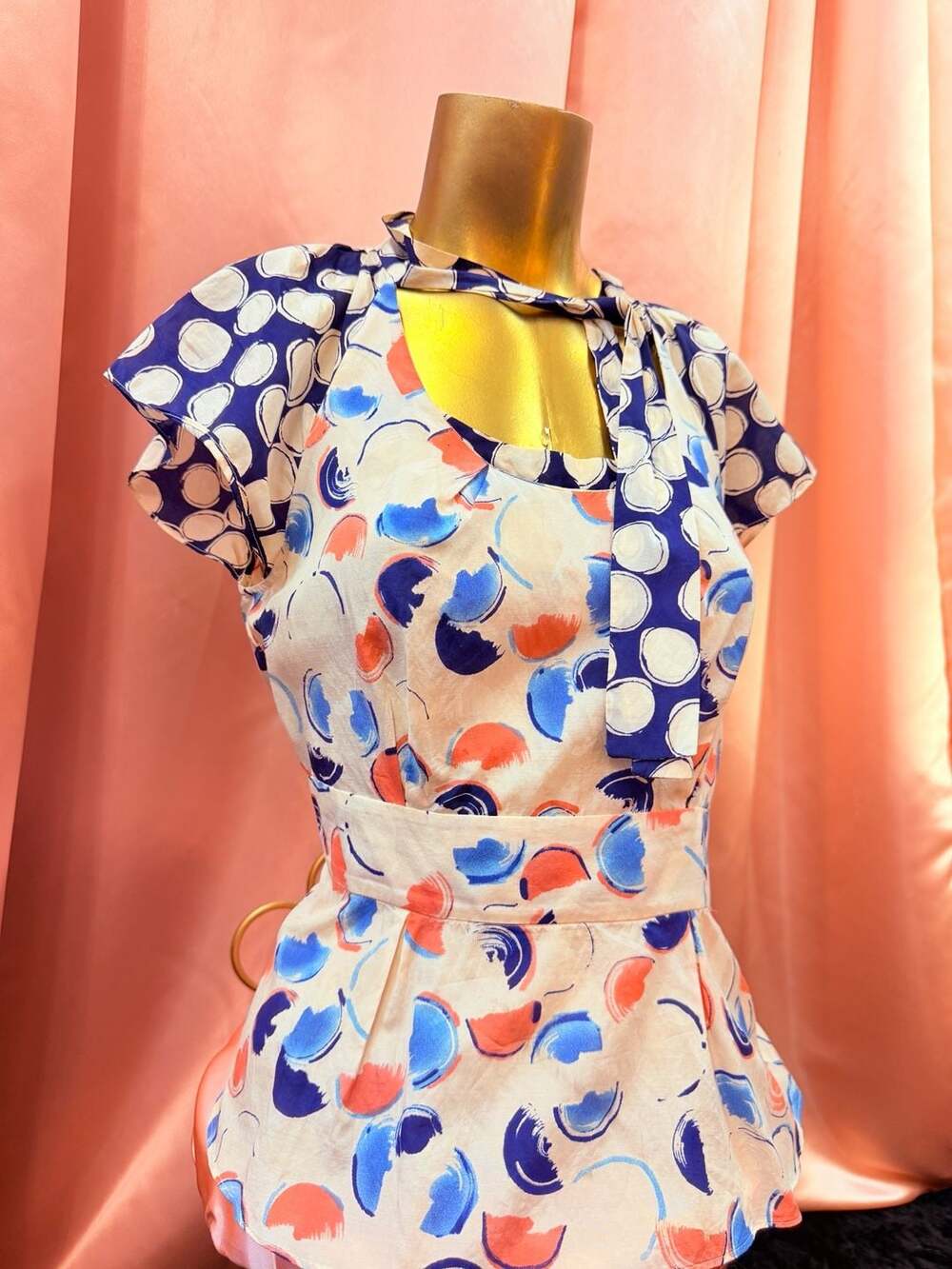 Anthropologie LeifsDottir Silk and Cotton brush stroke print with attached neckt